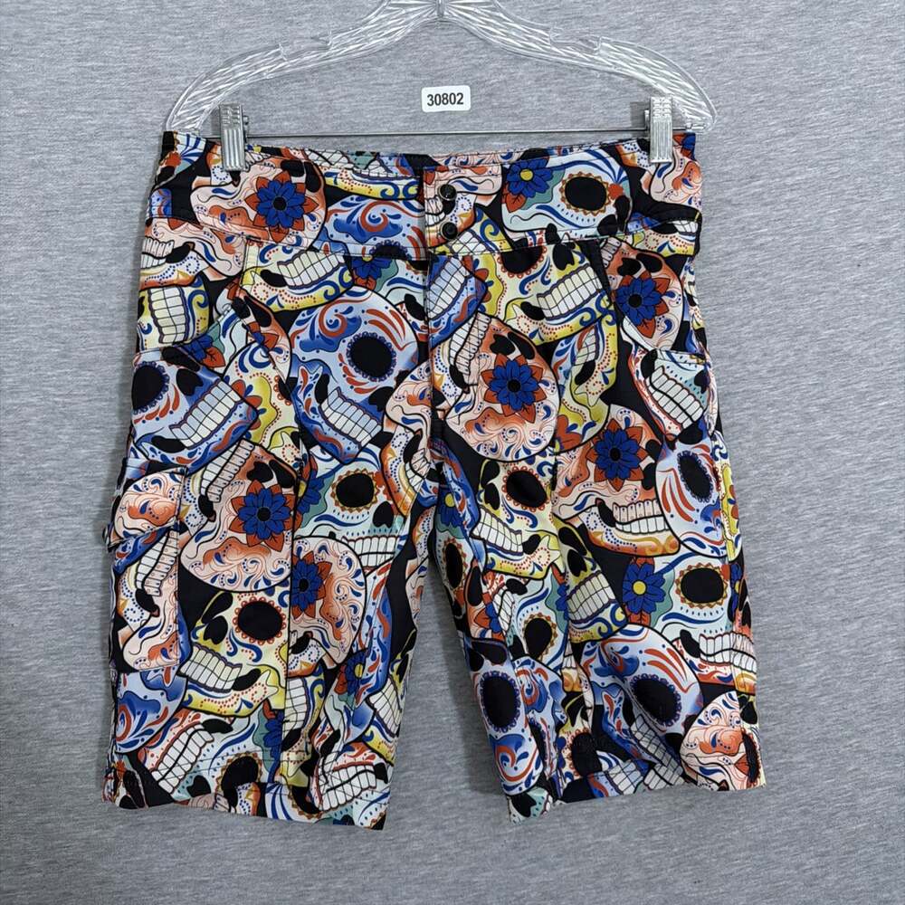 Shredly Women's 6 Scull Print 11" Cycling Shorts Double Snap